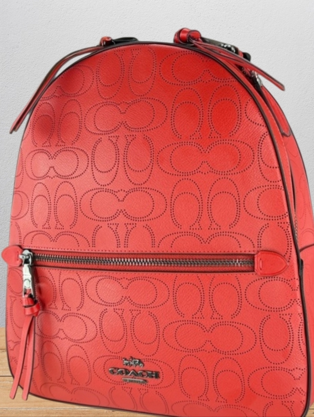 Coach Jordyn Perforated Leather Backpack Miami Red NWOT $450 Retail - Picture 4 of 16